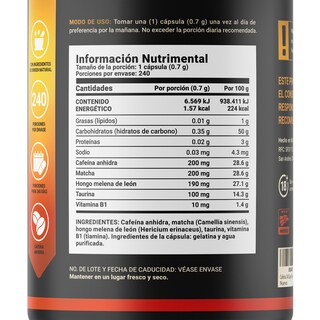 Foto 2 | Cafeína Anhidra | Adicionada Con Melena De León, Taurina, Matcha Y Vitamina B1 | 240 Cápsulas | Caffeine Blend | B Li