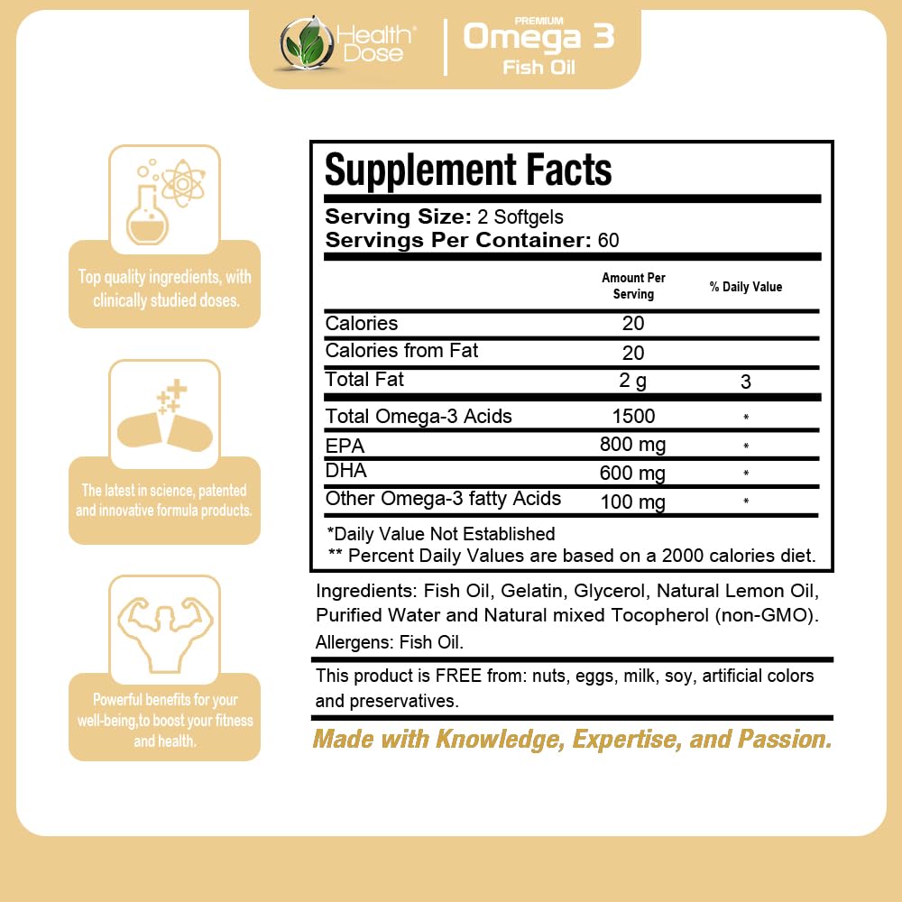 Foto 4 pulgar | Aceite De Pescado Omega 3 Premium Supplement Health Dose 120 Cápsulas Blandas - Venta Internacional.