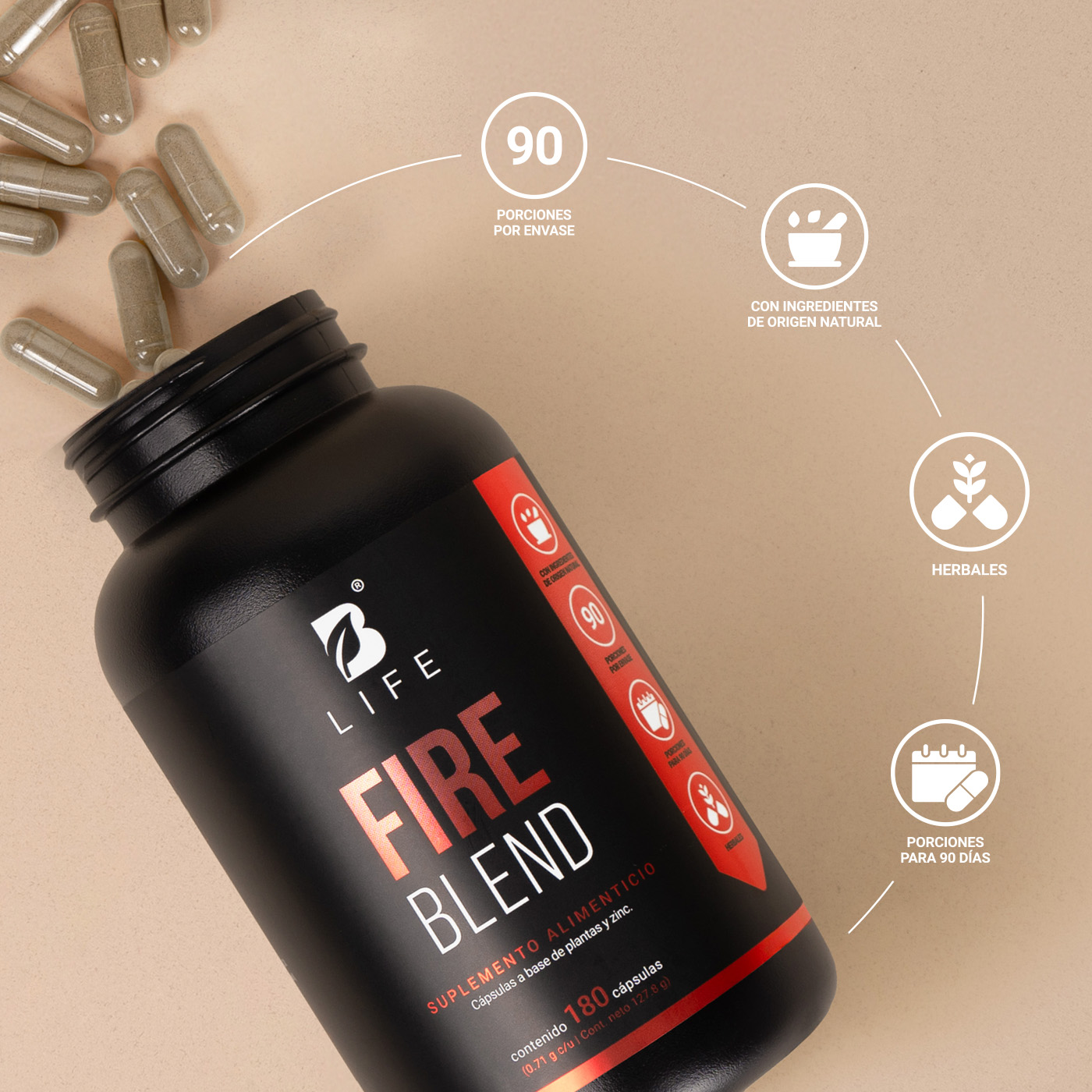 Foto 6 | Mezcla De Maca, Damiana Y Fenogreco | 180 Cápsulas | Ingredientes Naturales | Fire Blend | B Life.