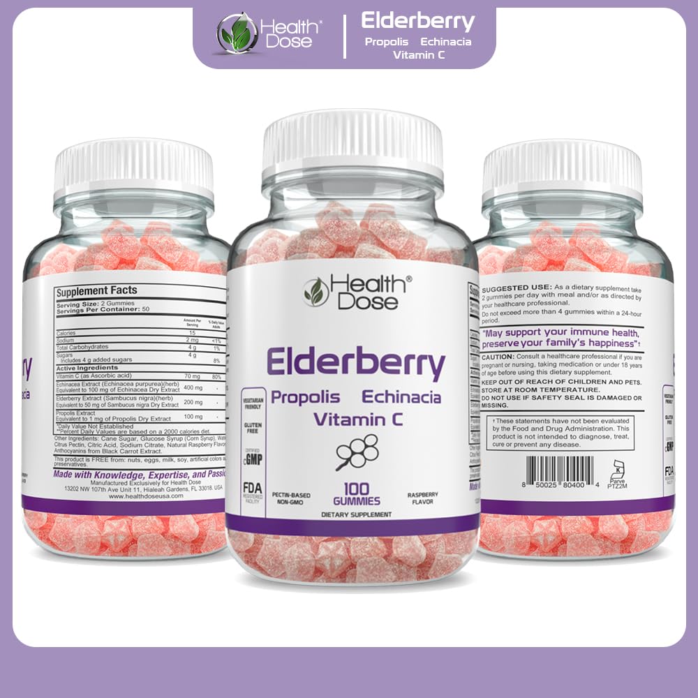 Foto 4 pulgar | Gummies Health Dose Saúco Para Adultos, 100 Unidades, Para Apoyar El Sistema Inmunitario - Venta Internacional.