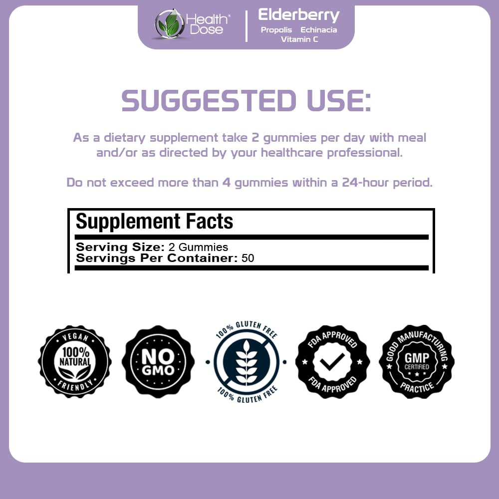 Foto 7 | Gummies Health Dose Saúco Para Adultos, 100 Unidades, Para Apoyar El Sistema Inmunitario - Venta Internacional.