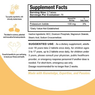 Foto 3 | Supplement Health Dose Potasio + Yoduro Ki 130 Mg 140 Tabletas - Venta Internacional.