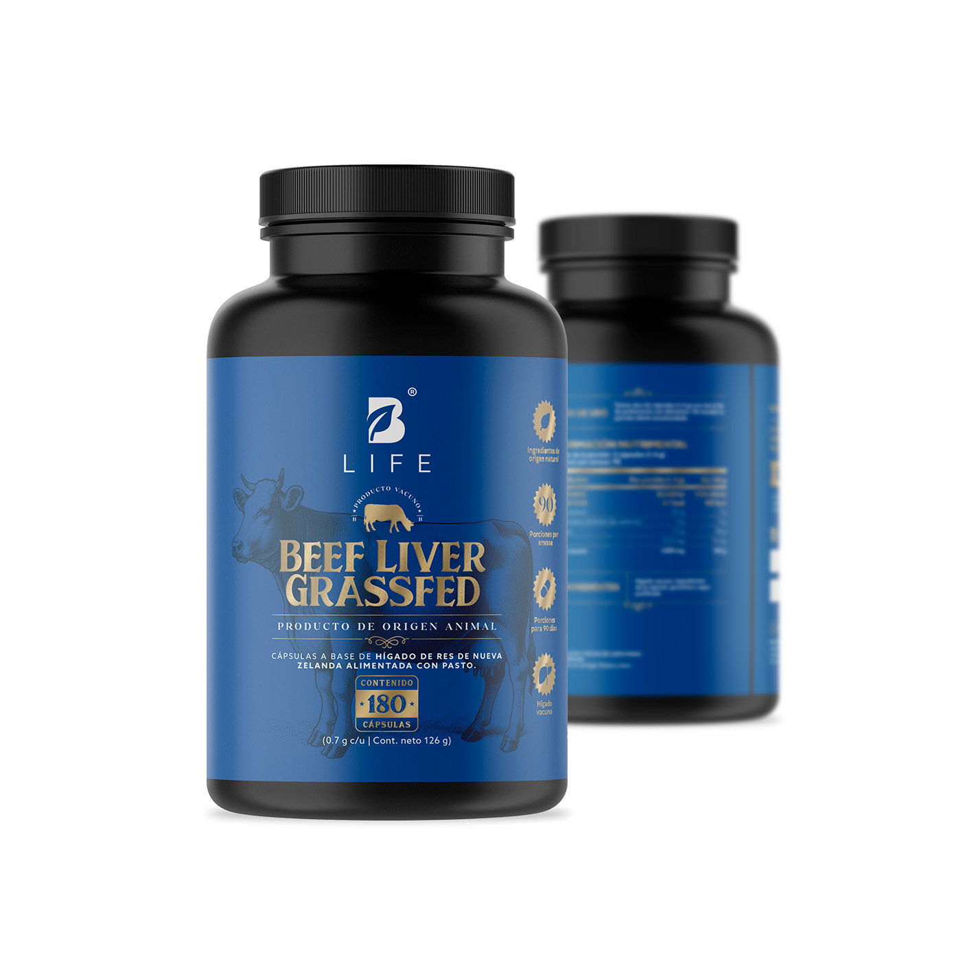 Hígado Vacuno | 1400 Mg Por Porción | 180 Cápsulas | Vacas De Pastoreo De Nueva Zelanda | Beef Liver Grassfed | B Life