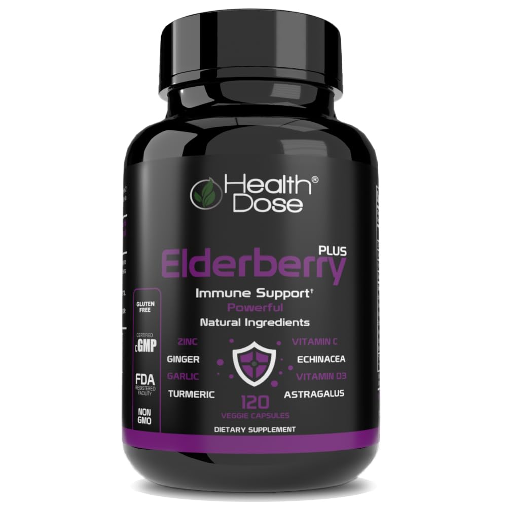 Foto 2 pulgar | Suplemento Health Dose Elderberry Plus Con Vitamina C 120 Cápsulas - Venta Internacional.