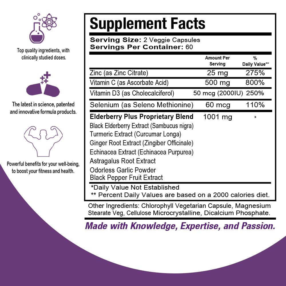 Foto 4 pulgar | Suplemento Health Dose Elderberry Plus Con Vitamina C 120 Cápsulas - Venta Internacional.