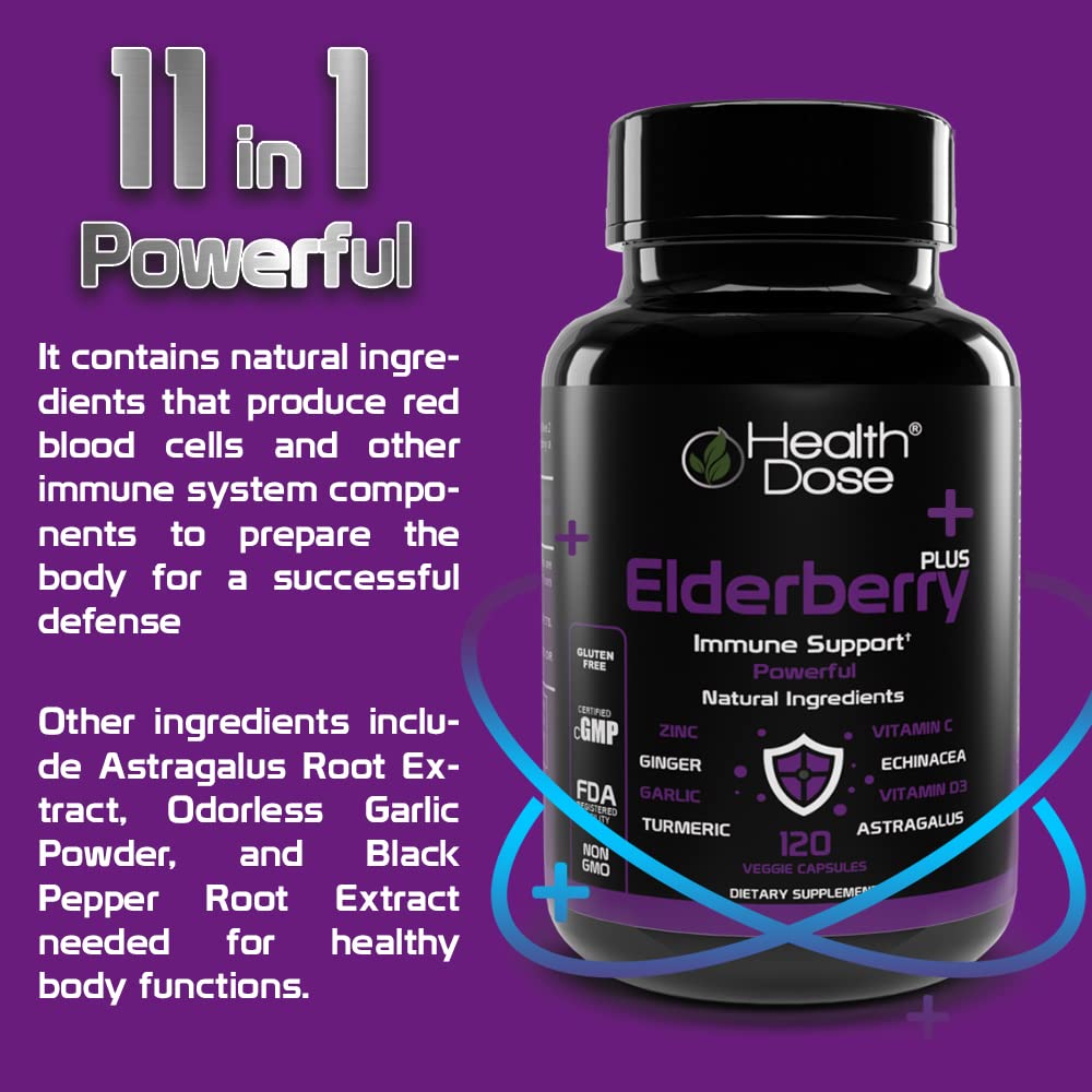 Foto 8 pulgar | Suplemento Health Dose Elderberry Plus Con Vitamina C 120 Cápsulas - Venta Internacional.