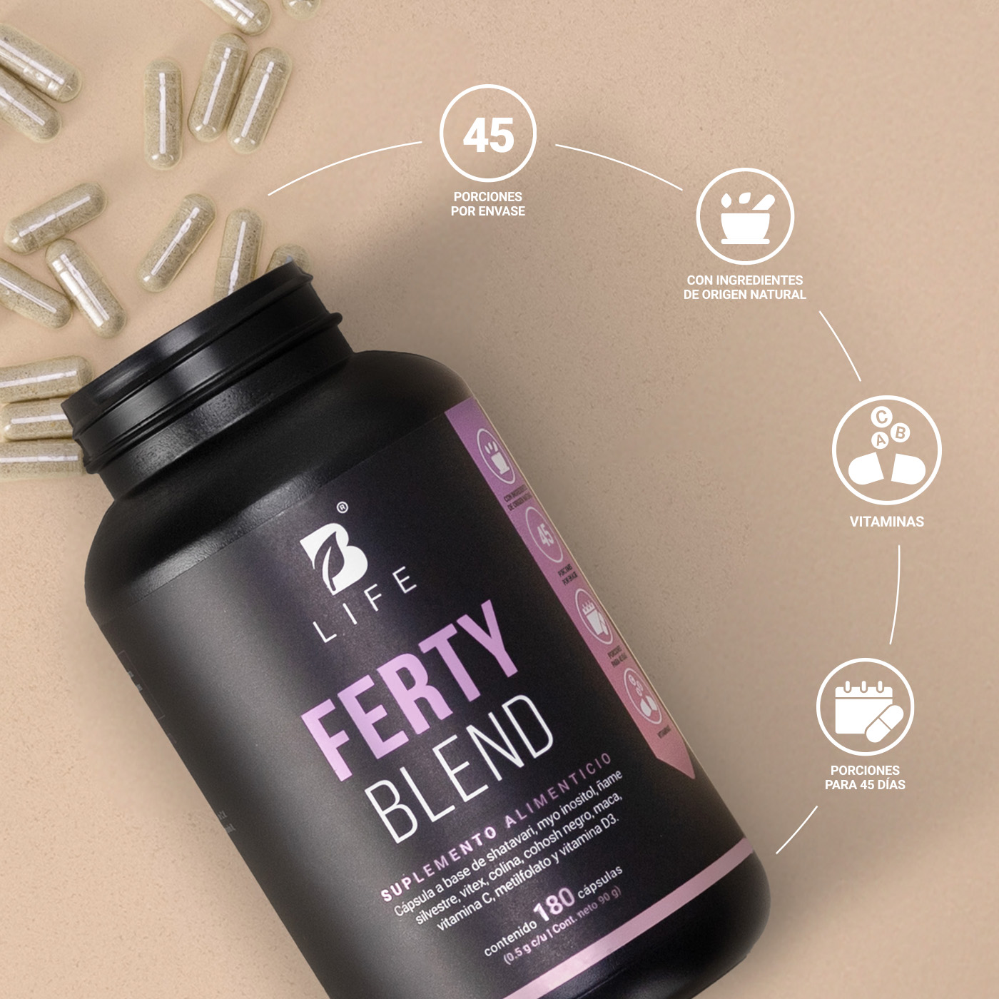 Foto 7 pulgar | Myo Inositol Y Shatavari | Adicionado Con Ñame Silvestre | 180 Cápsulas | Ferty Blend | B Life.