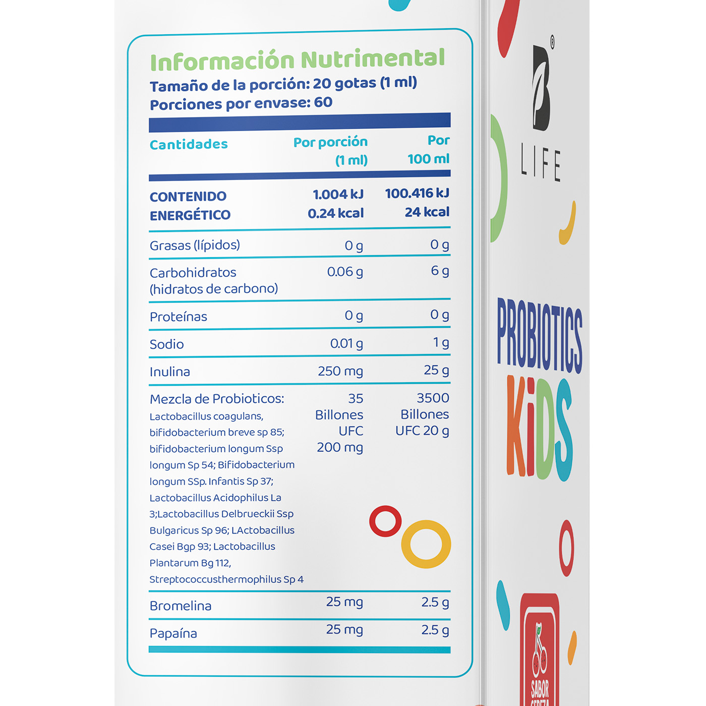 Foto 3 pulgar | Probióticos 35 Billones Adicionado Con Inulina Y Bromelina. Sabor Cereza. Kids Probiotics. B Life