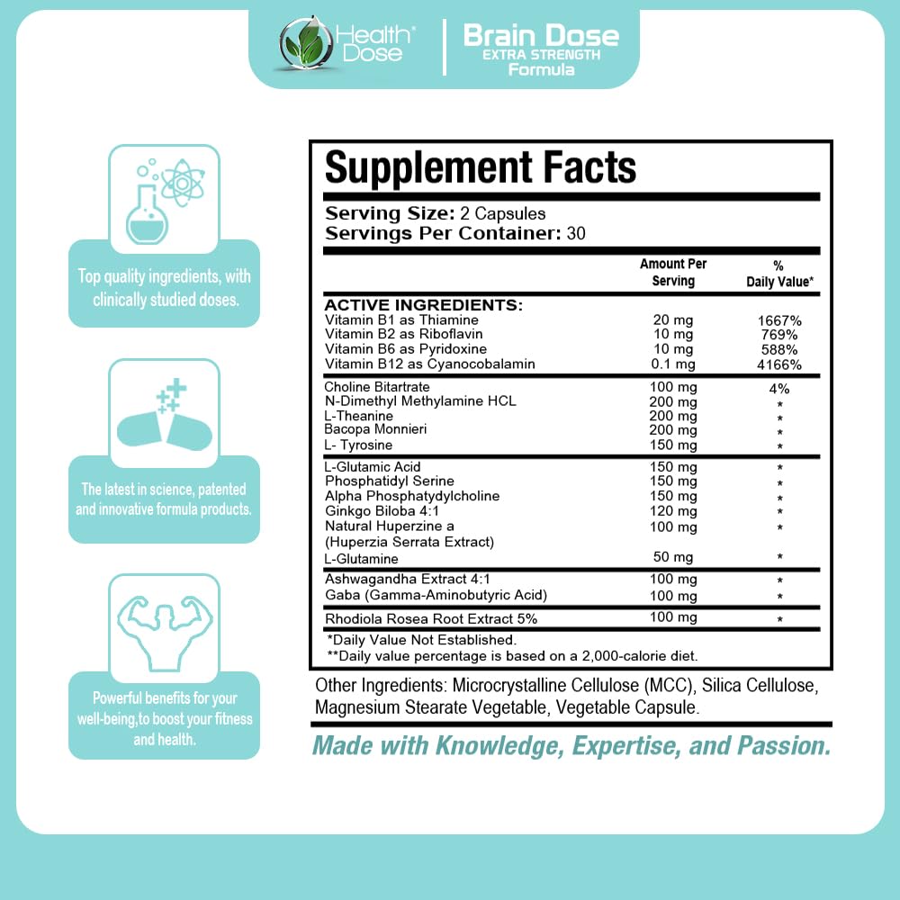 Foto 4 pulgar | Supplement Health Dose Brain Dose Premium Nootropics 60 Cápsulas - Venta Internacional.