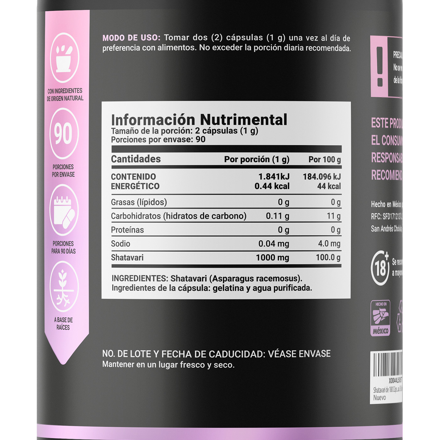 Foto 3 pulgar | Shatavari Puro - 1000 Mg Por Porción | 180 Cápsulas. Ingredientes Naturales. Pure Shatavari. B Life