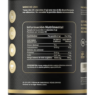 Foto 2 | Hongo Melena De León | 100% Orgánico 1000 Mg Por Porción | 180 Cápsulas. Organic Lions Mane B Life.