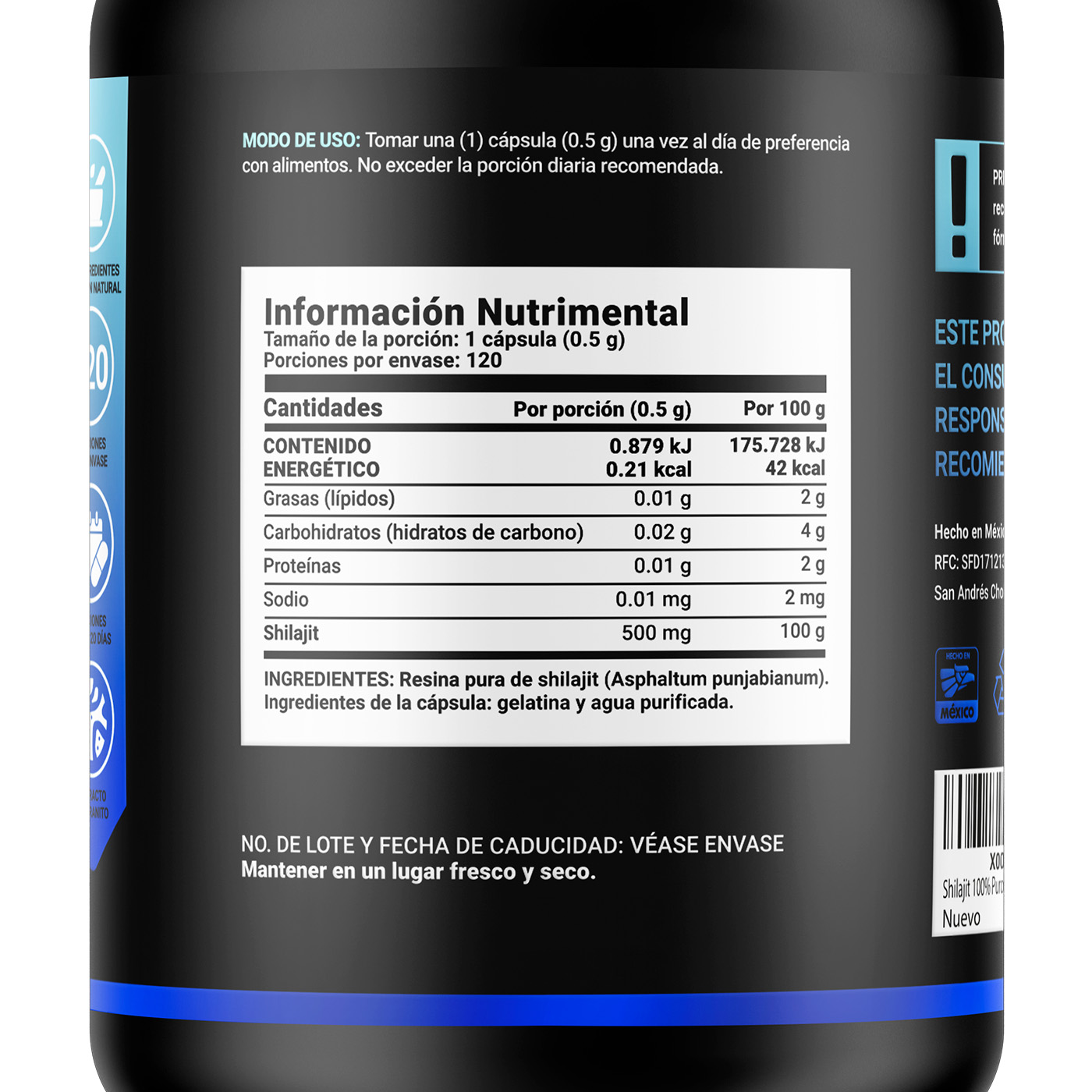 Foto 3 pulgar | Extracto De Shilajit En Polvo 100% Puro. 120 Caps.pure Shilajit B Life.