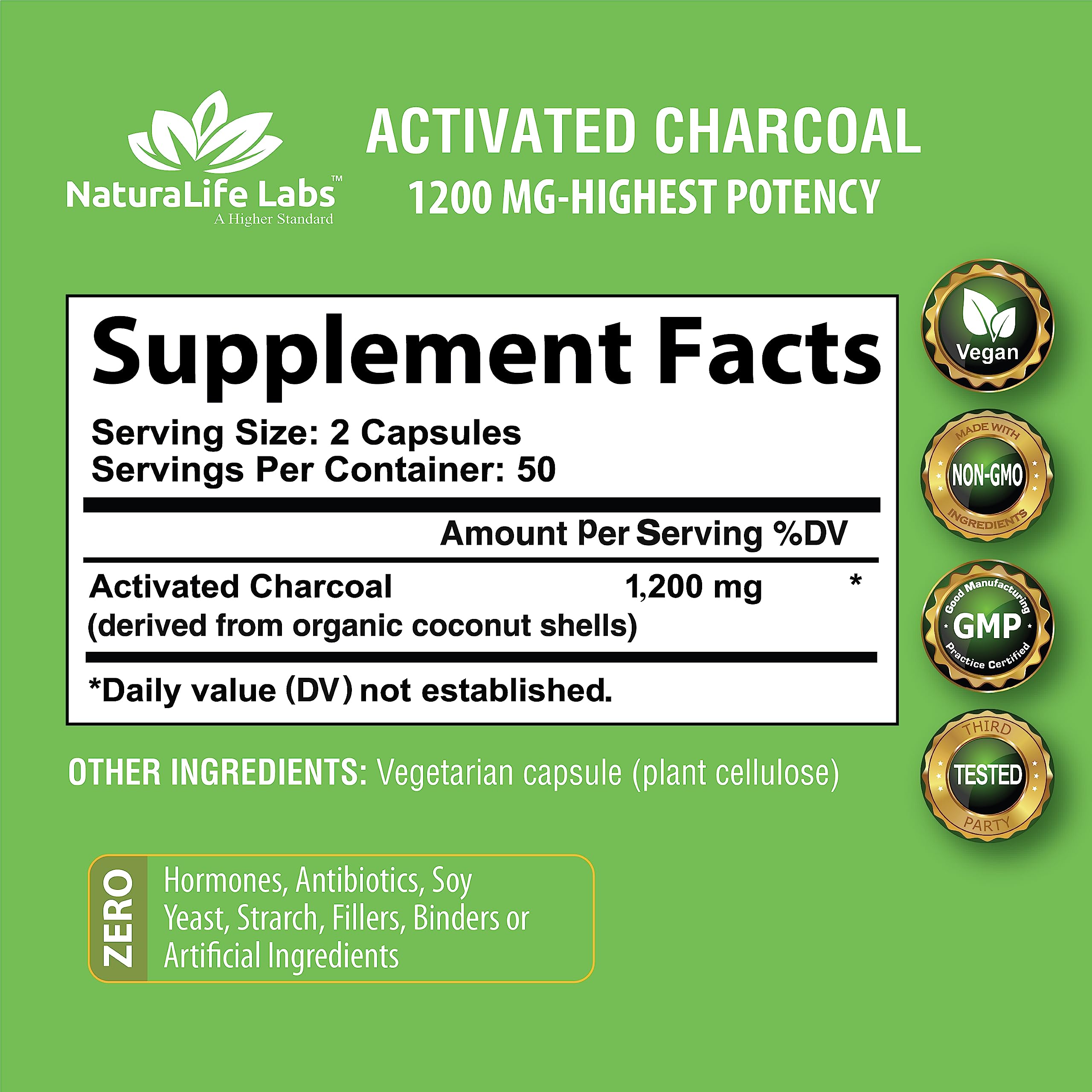 Foto 2 | Cápsulas De Carbón Activado Naturalife Labs, 1200 Mg, 100% Veganas - Venta Internacional.
