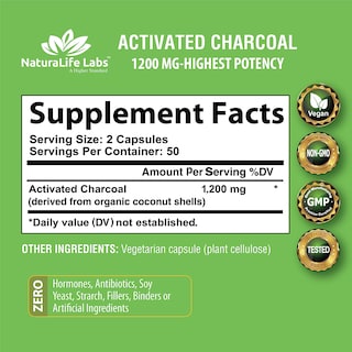 Foto 2 | Cápsulas De Carbón Activado Naturalife Labs, 1200 Mg, 100% Veganas - Venta Internacional.