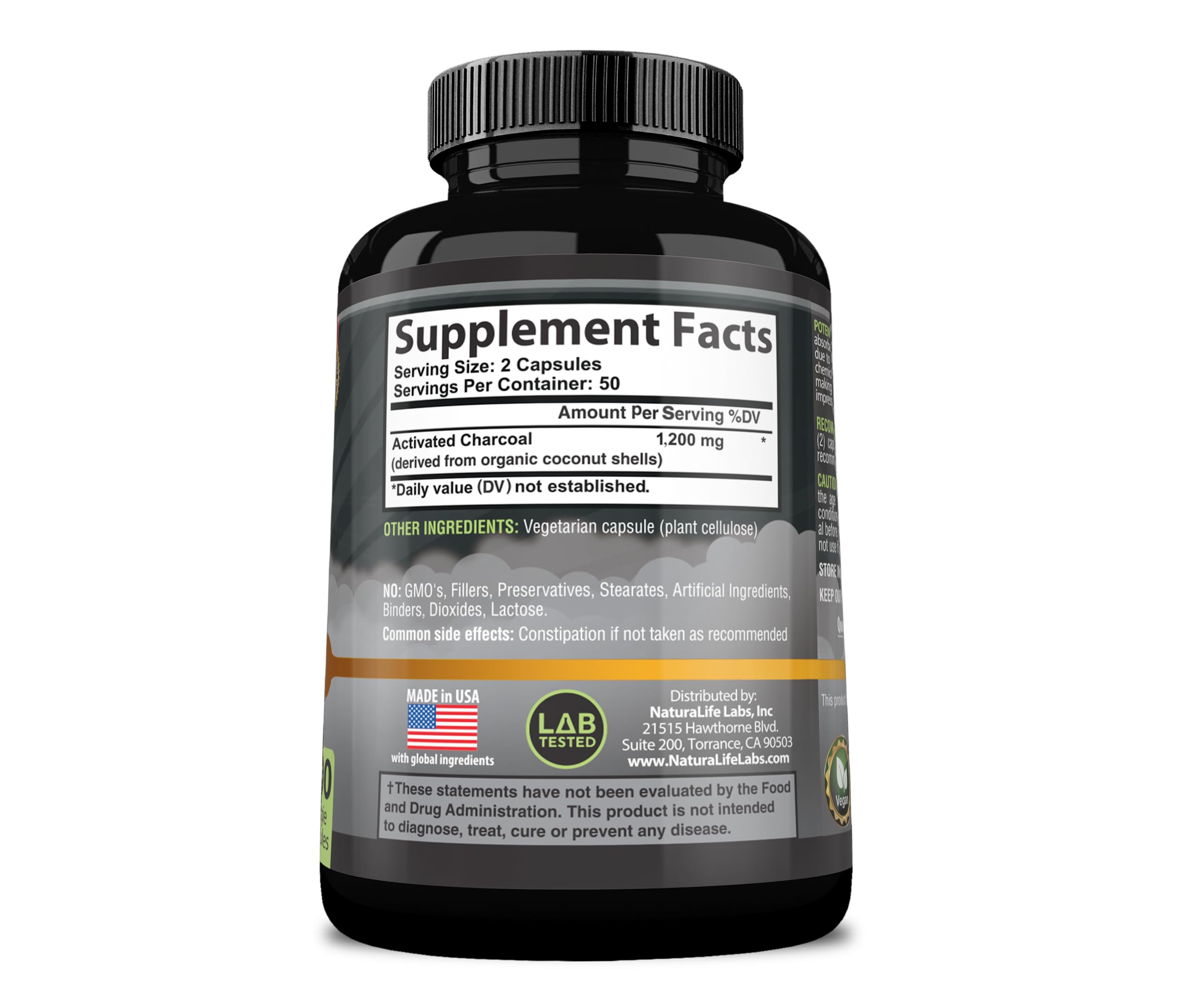Foto 7 pulgar | Cápsulas De Carbón Activado Naturalife Labs, 1200 Mg, 100% Veganas - Venta Internacional.