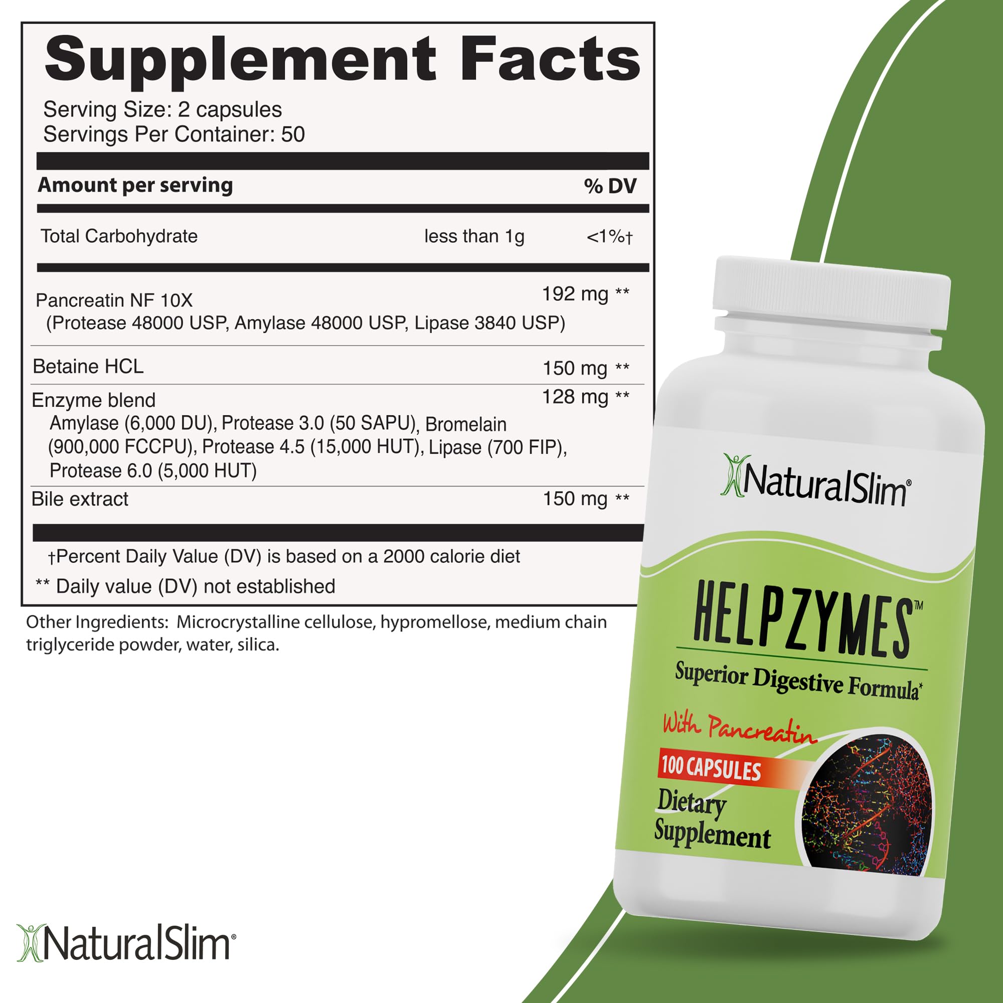 Foto 3 pulgar | Enzimas Digestivas Naturalslim Helpzymes 100 Cápsulas - Venta Internacional.