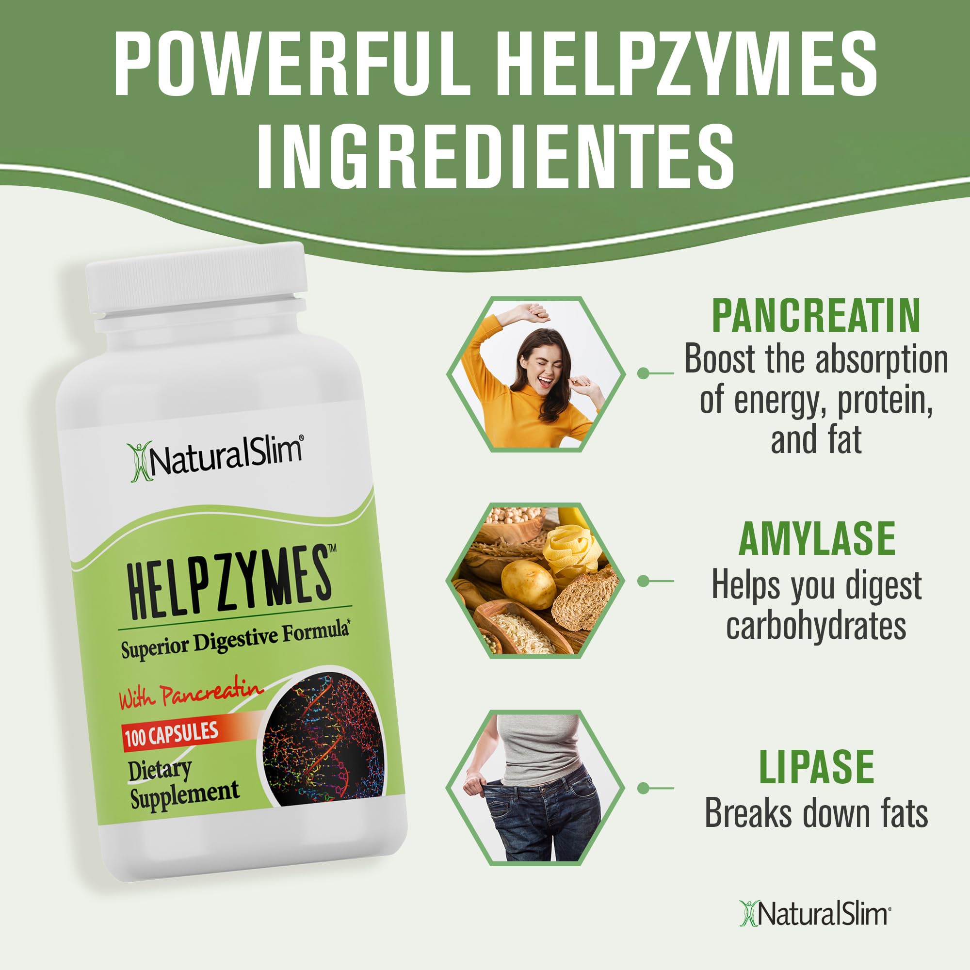 Foto 5 pulgar | Enzimas Digestivas Naturalslim Helpzymes 100 Cápsulas - Venta Internacional.