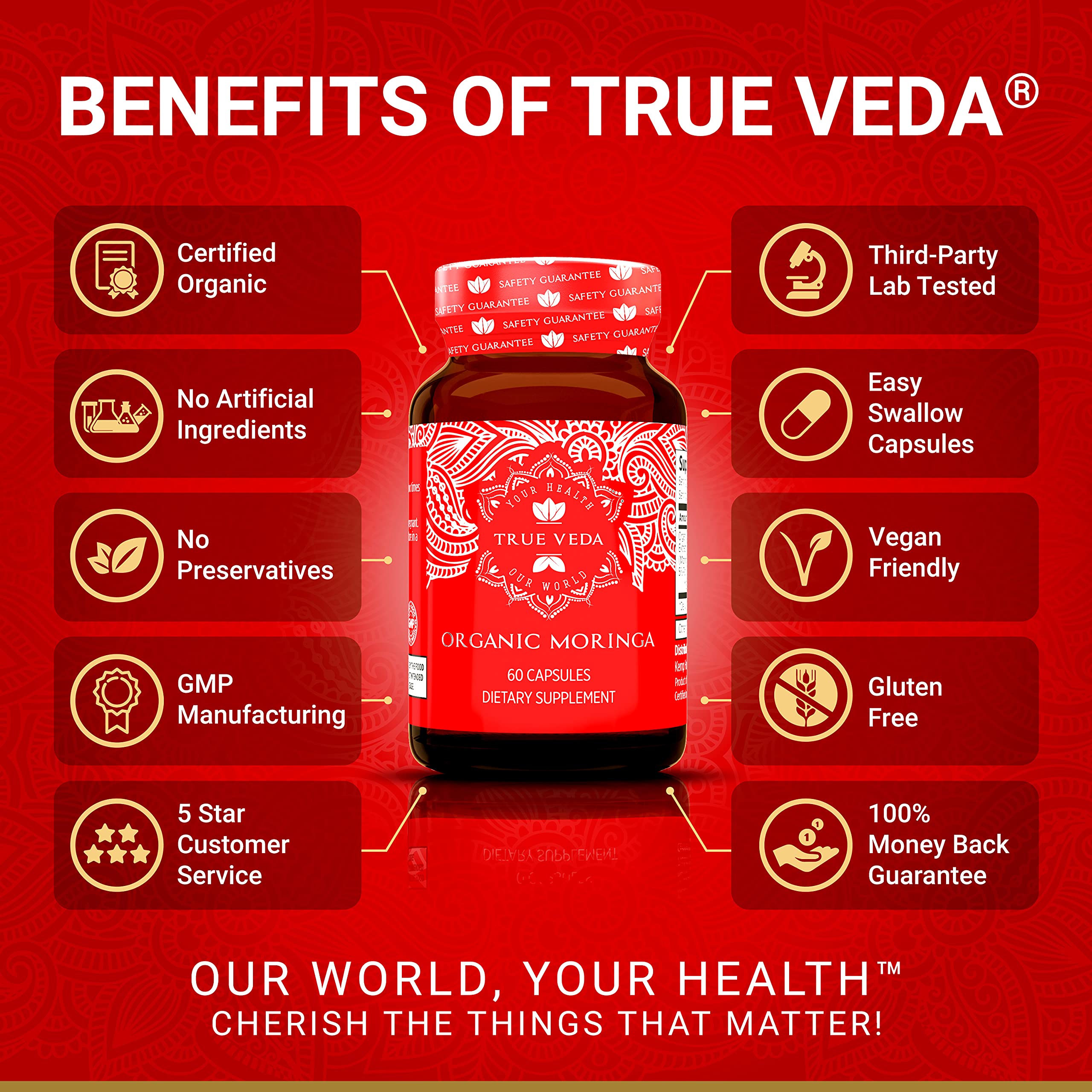 Foto 3 pulgar | Suplemento True Veda, Cápsulas Orgánicas De Moringa Oleifera, 60 Píldoras - Venta Internacional.