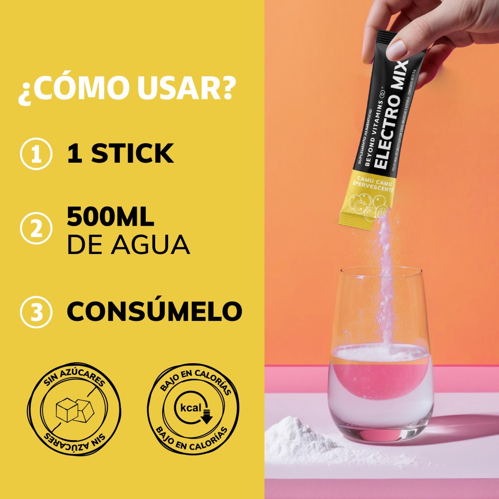 Foto 5 | Suplemento Alimenticio Beyond Vitamins Electrolitos Sin Azúcar En Polvo Camu Camu Efervescente 20 Sticks