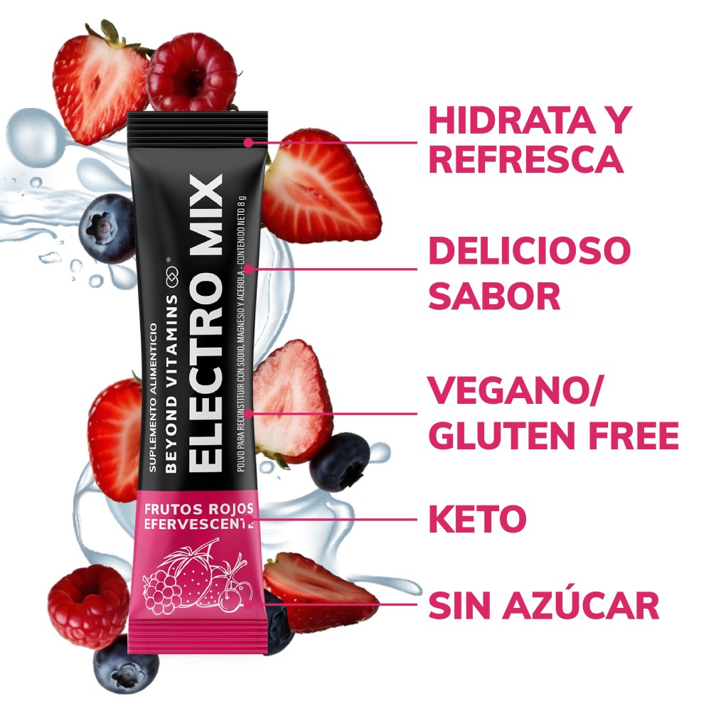 Foto 7 pulgar | Suplemento Alimenticio Beyond Vitamins Electrolitos Sin Azúcar En Polvo Frutos Rojos Efervescente 20 Sticks