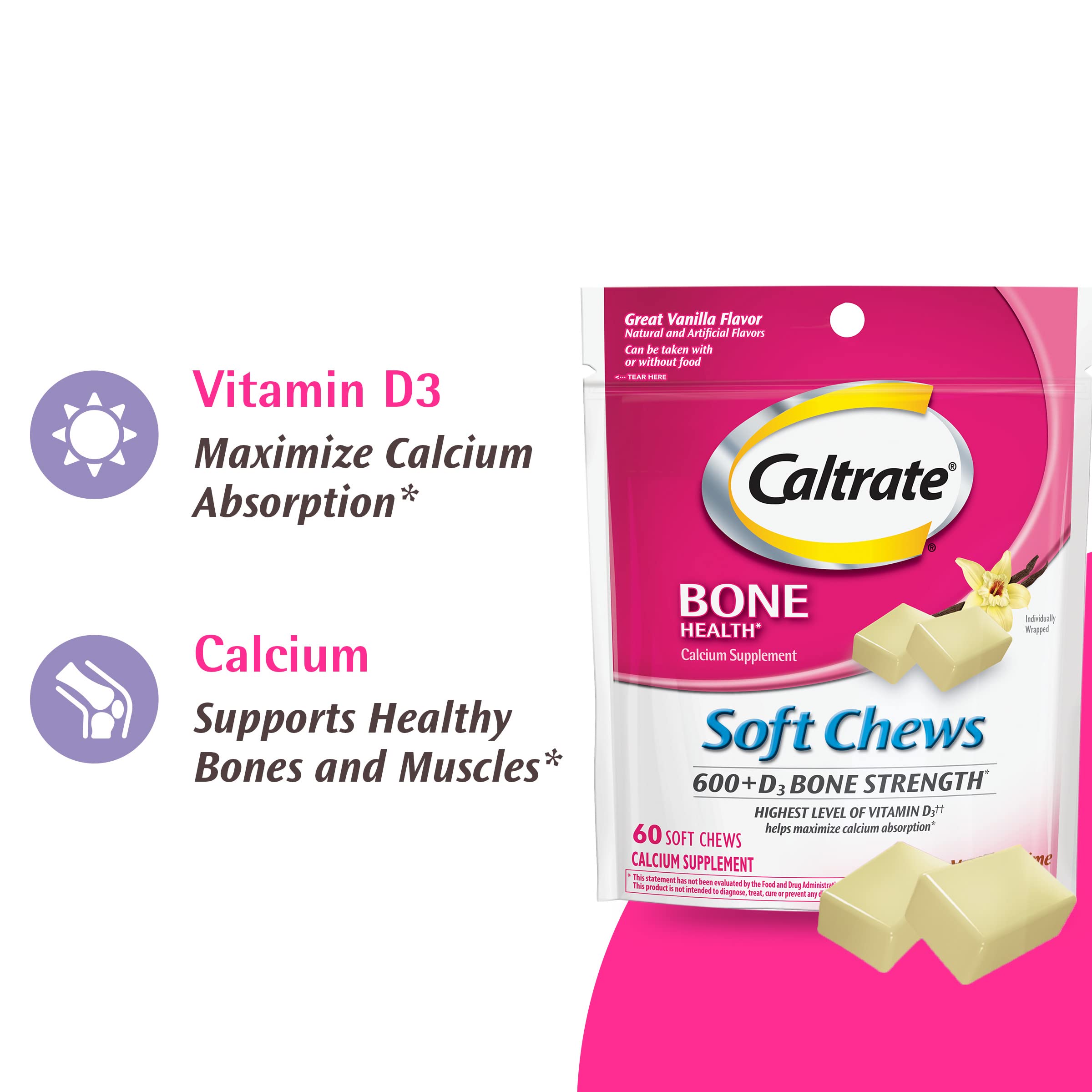 Foto 6 pulgar | Suplemento Caltrate Soft Chews, 600 Mg De Calcio + D3, 60 Unidades - Venta Internacional.
