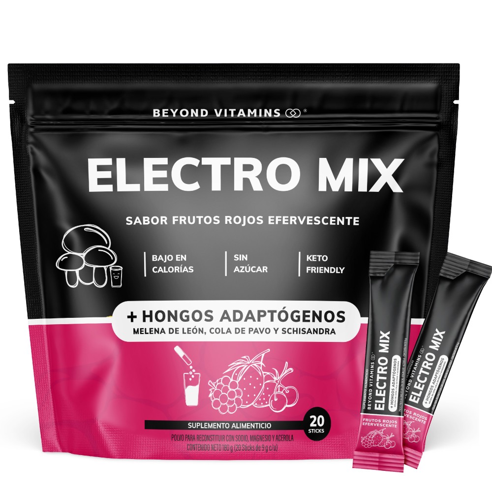 Foto 2 pulgar | Suplemento Alimenticio Beyond Vitamins Electrolitos Sin Azúcar En Polvo Frutos Rojos Efervescente Con Hongos 20 Sticks