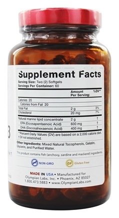 Foto 3 pulgar | Suplemento De Aceites De Pescado Mega Omega-3 De Olympian Labs, 120 Cápsulas Blandas - Venta Internacional.