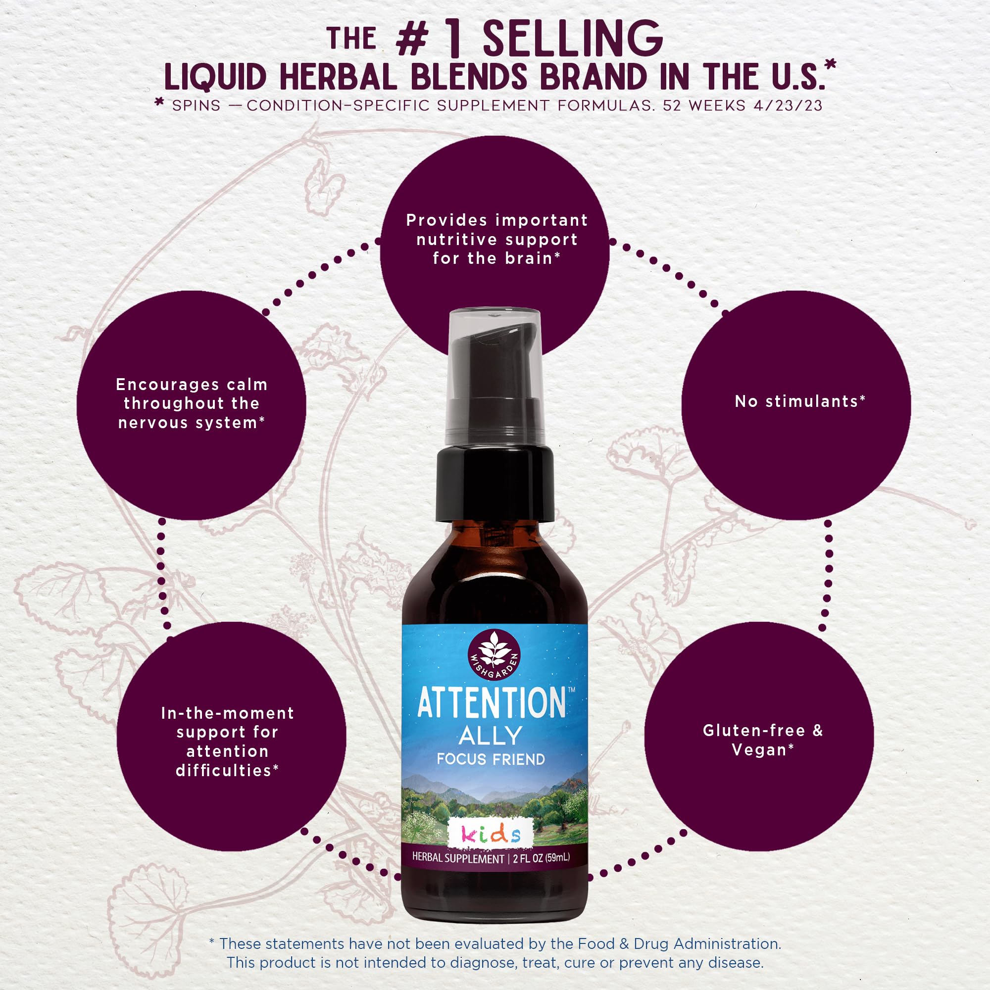 Foto 4 pulgar | Suplemento Wishgarden Herbs Attention Ally 60 Ml - Venta Internacional.
