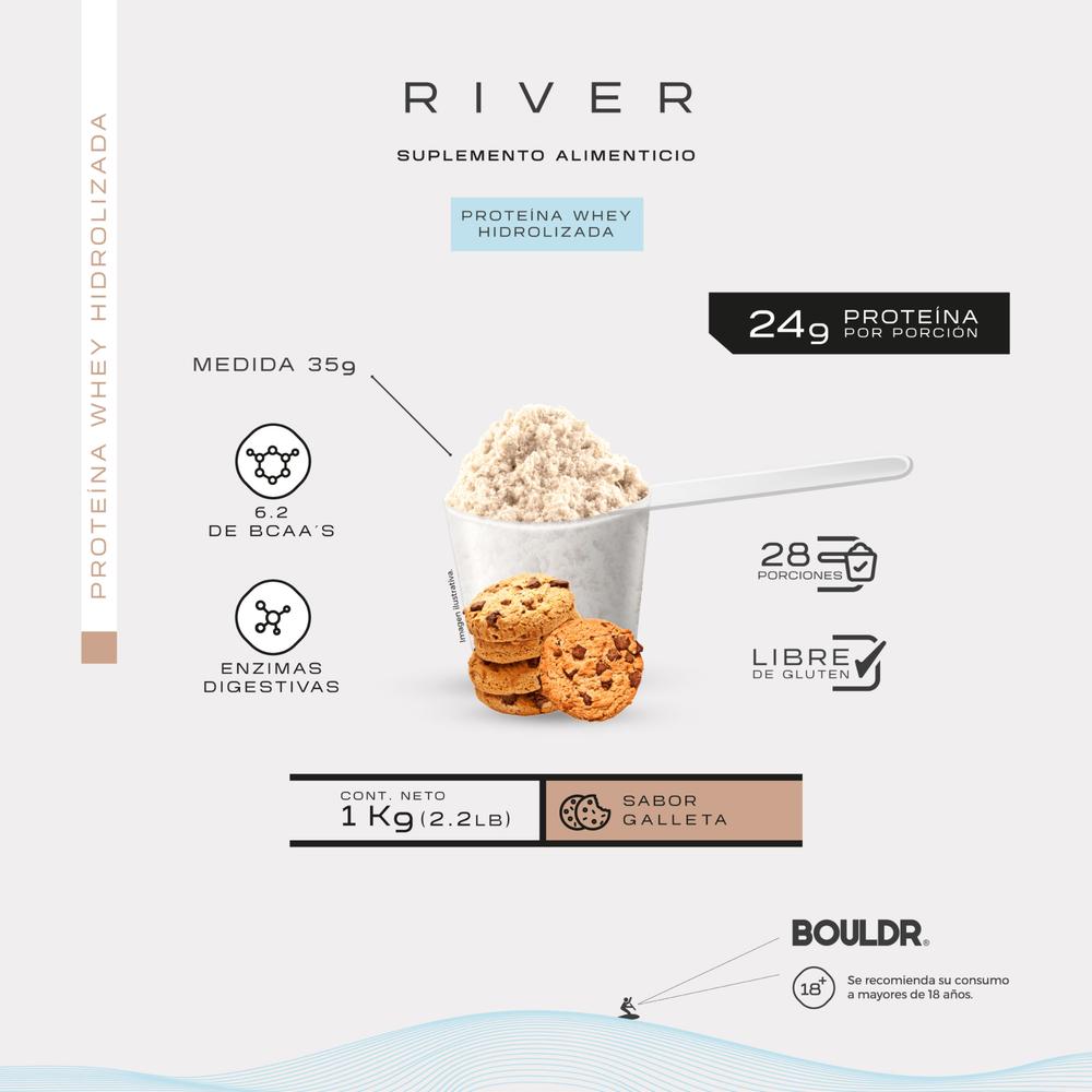 Foto 4 pulgar | Proteína Whey Hidrolizada River 1 Kg Galleta Bouldr