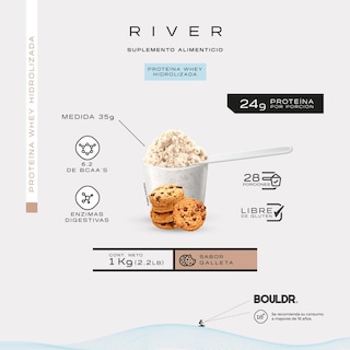 Foto 3 | Proteína Whey Hidrolizada River 1 Kg Galleta Bouldr