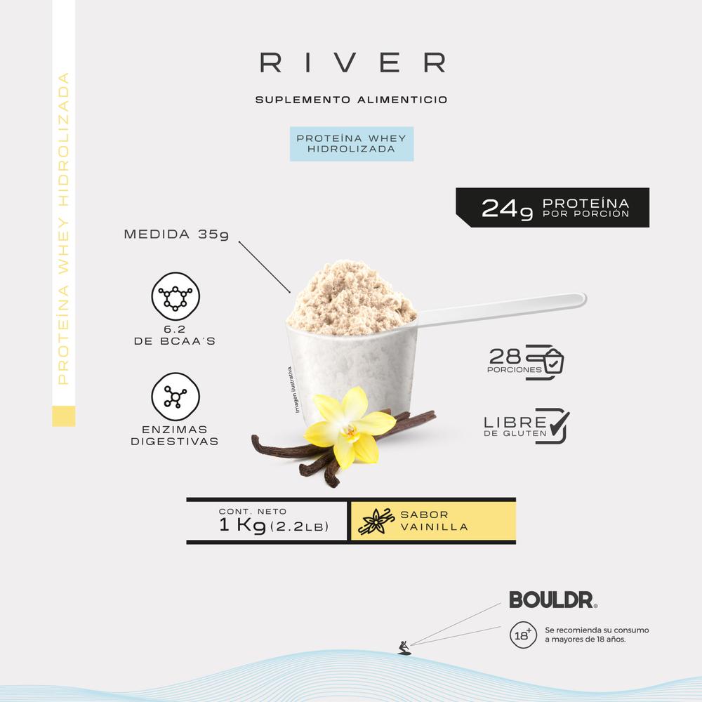 Foto 3 pulgar | Proteína Whey Hidrolizada River 1 Kg Vainilla Bouldr