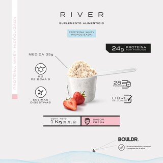 Foto 3 | Proteína Whey Hidrolizada River 1 Kg Fresa Bouldr