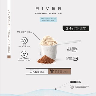 Foto 3 | Proteína Whey Hidrolizada River 1 Kg Chocolate Bouldr
