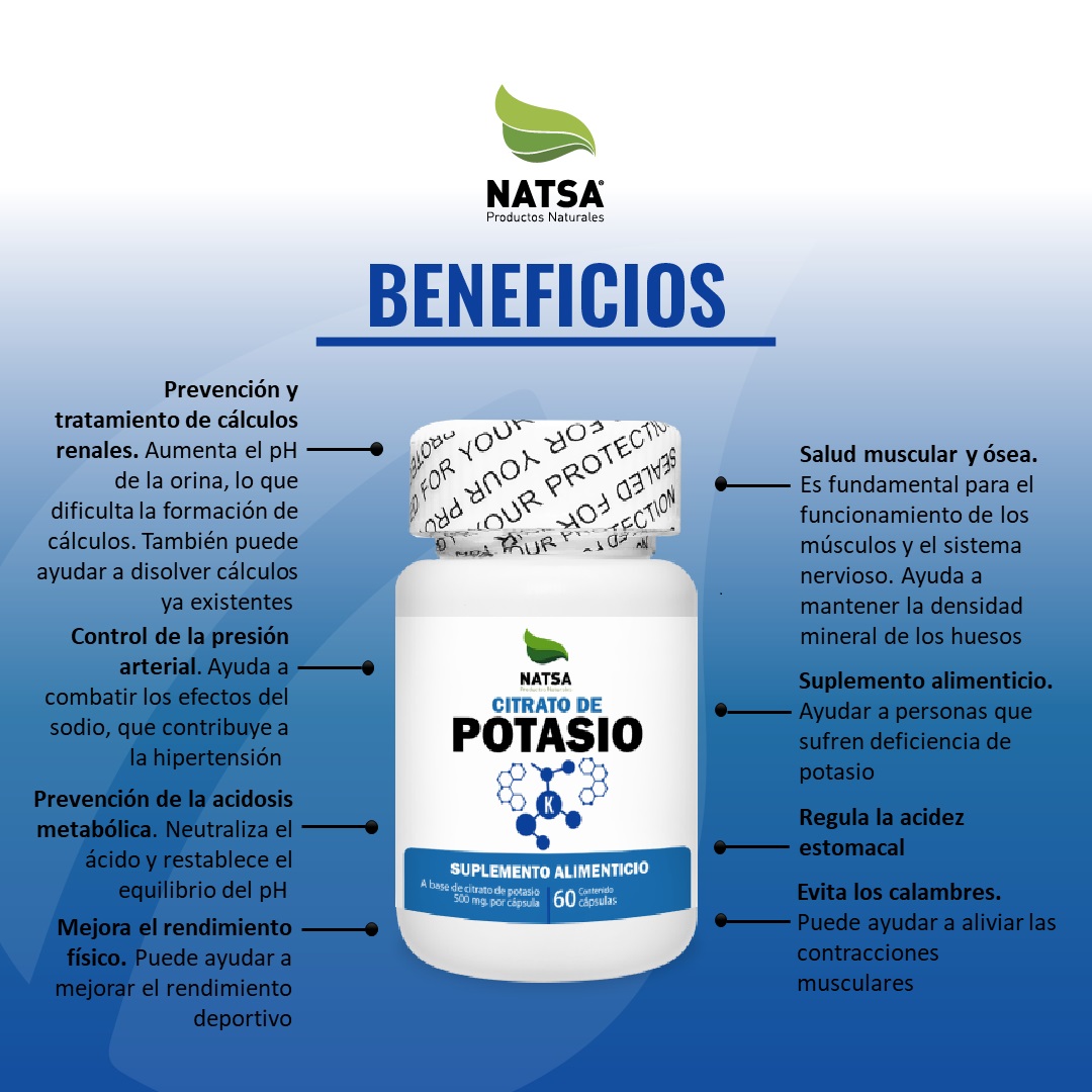 Foto 4 pulgar | Citrato De Potasio Natsa 60 Cápsulas