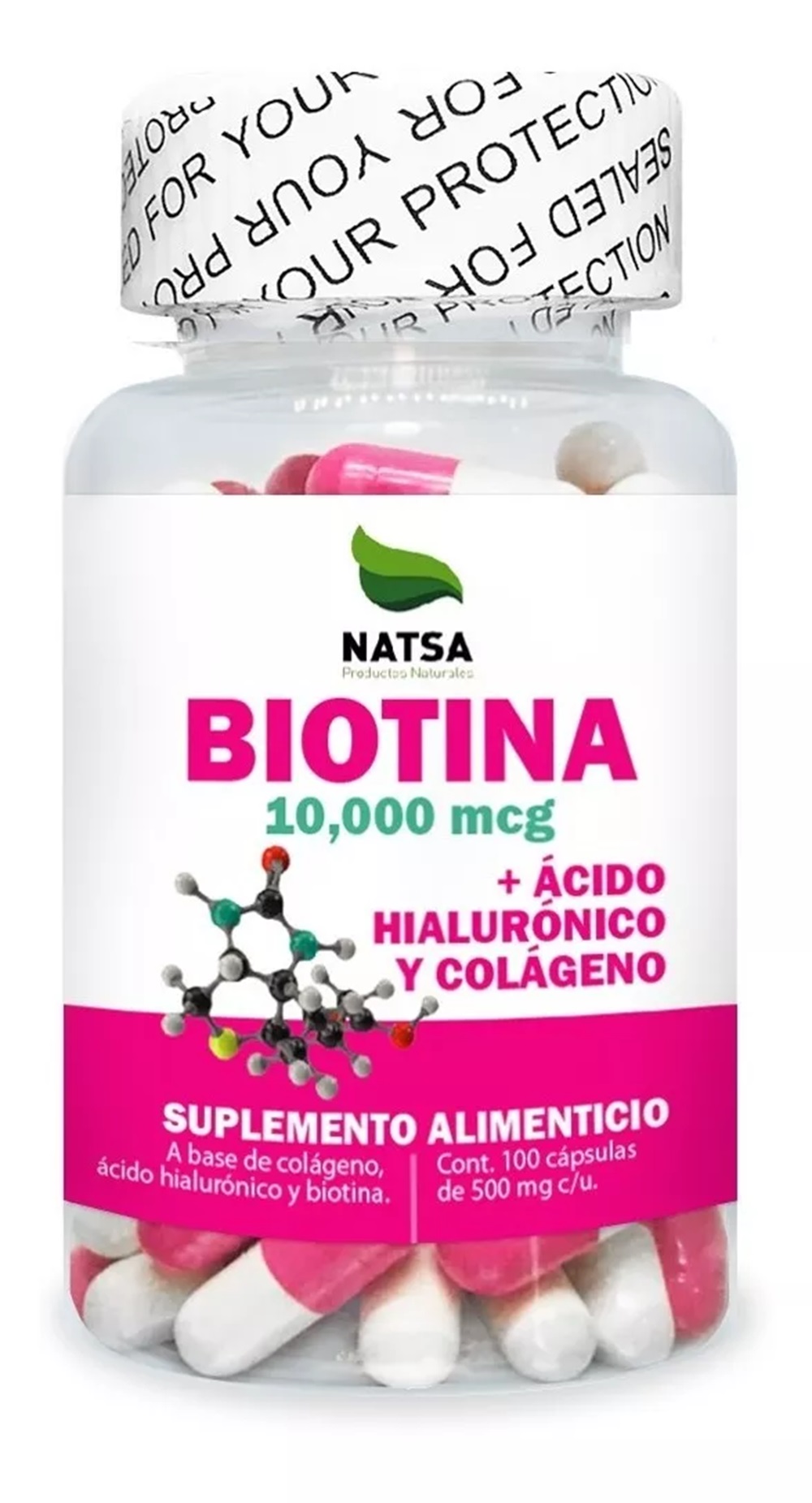 Foto 2 pulgar | Biotina Con Ácido Hialurónico Y Colágeno Natsa 100 Cápsulas