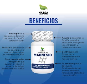 Foto 3 | Treonato De Magnesio Natsa 60 Cápsulas