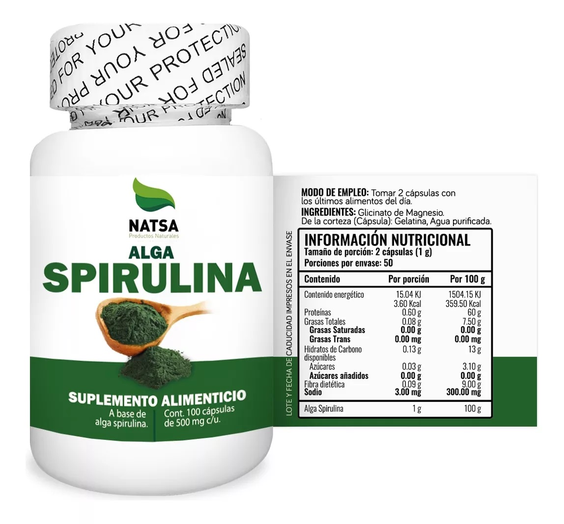 Foto 3 pulgar | Alga Spirulina Natsa 100 Cápsulas