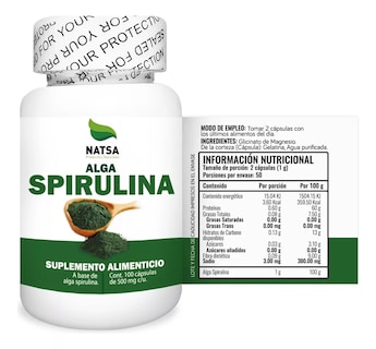 Foto 2 | Alga Spirulina Natsa 100 Cápsulas