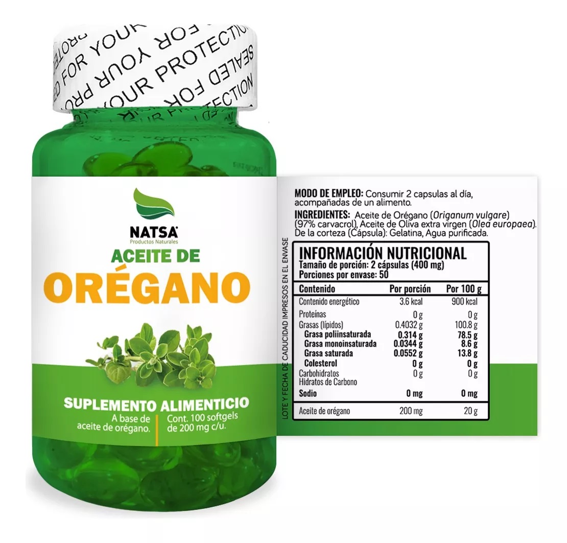 Foto 3 pulgar | Aceite De Orégano Natsa 100 Cápsulas