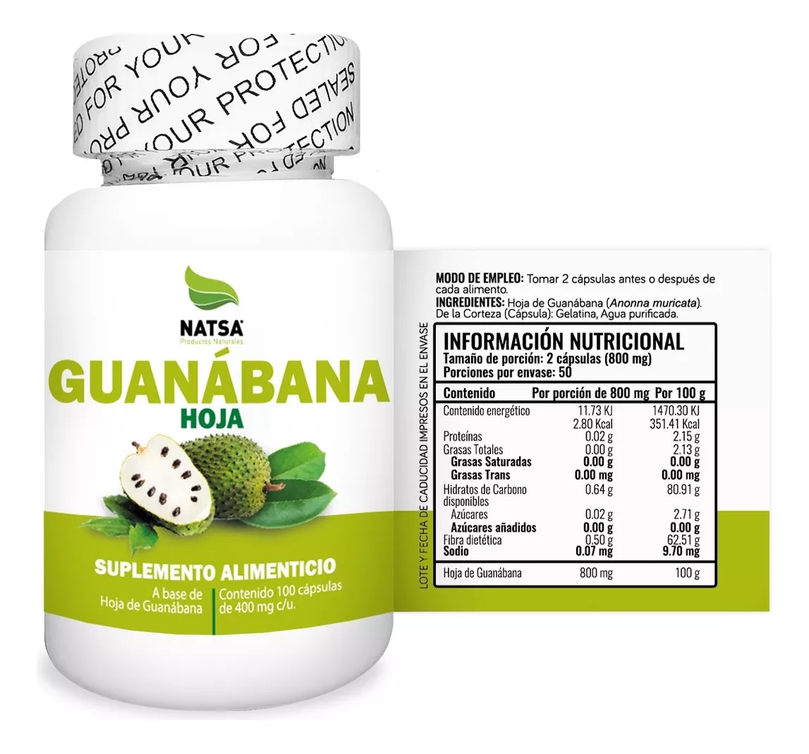 Foto 3 pulgar | Suplemento Alimenticio Guanábana Hoja Natsa 100 Cápsulas