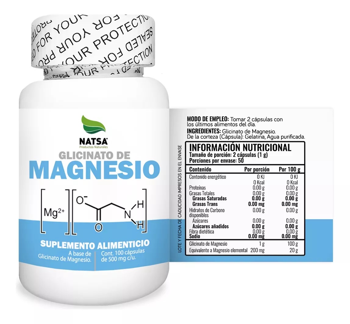 Foto 3 pulgar | Suplemento Alimenticio Glicinato de Magnesio Natsa 100 Cápsulas