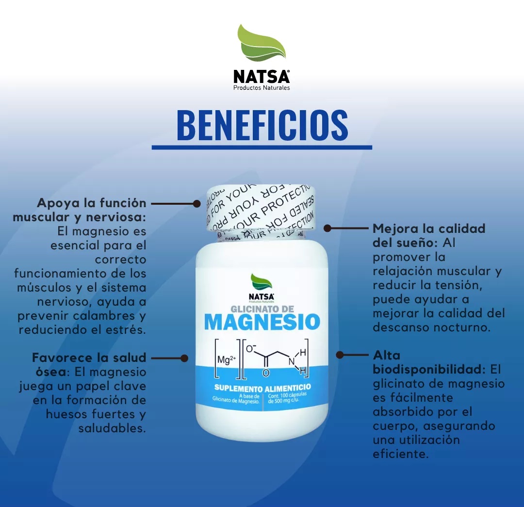 Foto 4 pulgar | Suplemento Alimenticio Glicinato de Magnesio Natsa 100 Cápsulas