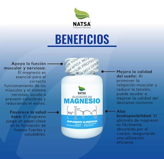 Foto 3 | Suplemento Alimenticio Glicinato de Magnesio Natsa 100 Cápsulas