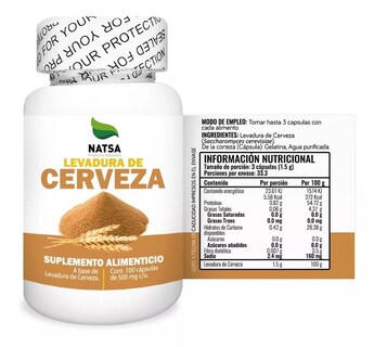 Foto 2 | Levadura De Cerveza Natsa 100 Cápsulas