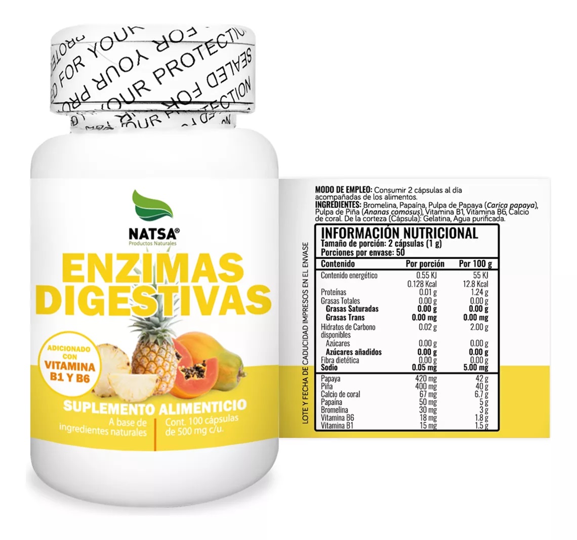 Foto 2 | Suplemento Alimenticio Enzimas Digestivas Natsa 100 Cápsulas
