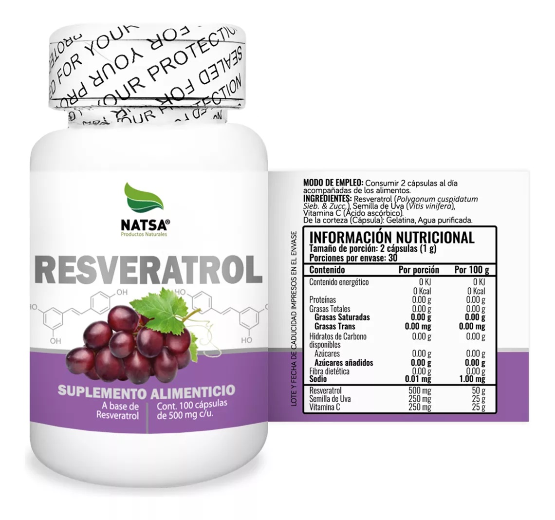Foto 3 pulgar | Suplemento Alimenticio Resveratrol Natsa 100 Cápsulas