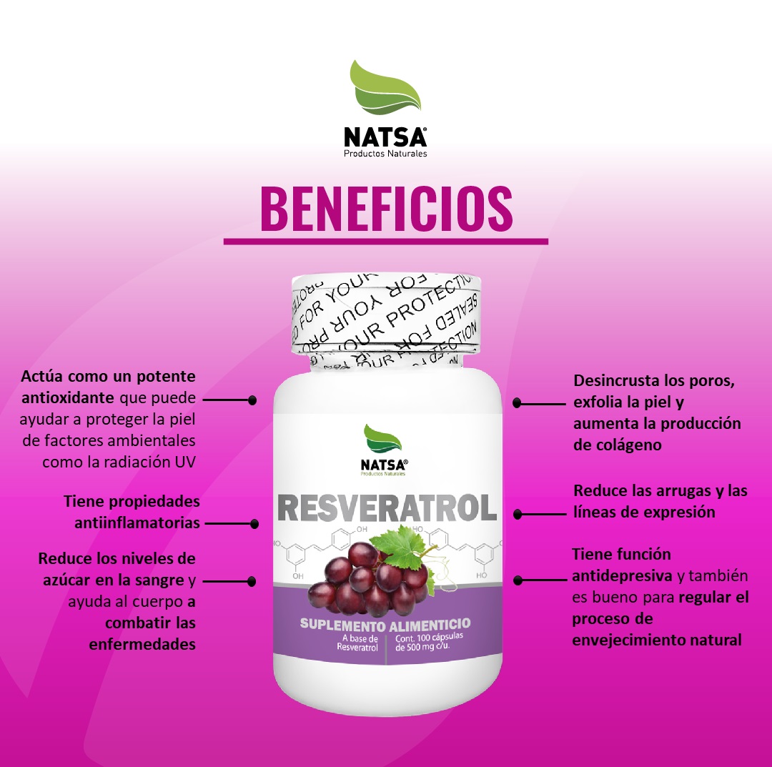 Foto 4 pulgar | Suplemento Alimenticio Resveratrol Natsa 100 Cápsulas