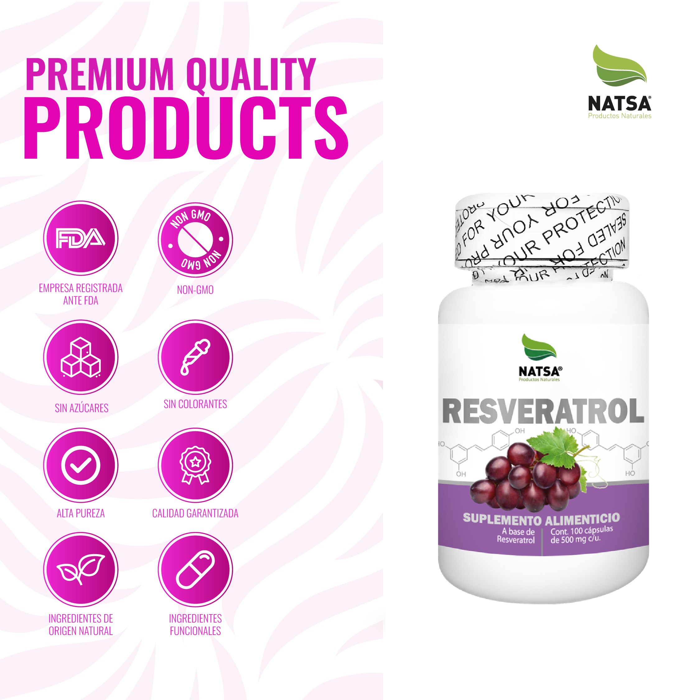 Foto 5 pulgar | Suplemento Alimenticio Resveratrol Natsa 100 Cápsulas