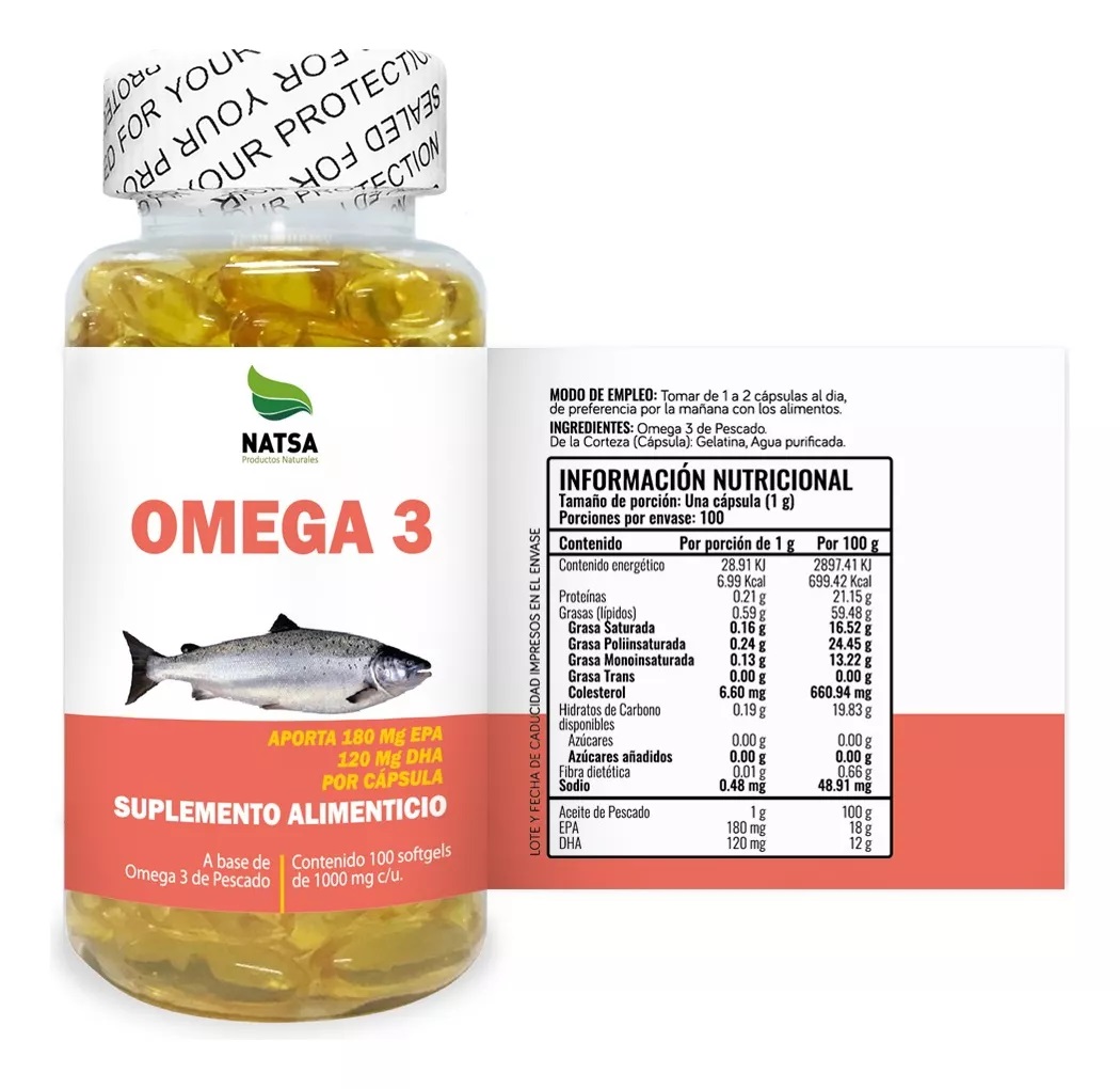 Foto 3 pulgar | Omega 3 Aceite De Pescado Natsa 100 Cápsulas