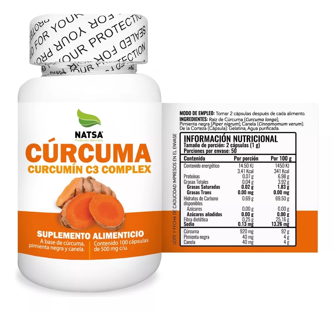Foto 3 pulgar | Suplemento Alimenticio Cúrcuma Complex Natsa 100 Cápsulas